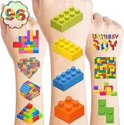 96PCS Building Block Temporary Tattoos Birthday Party Supplies Decorations Tattoos Stickers Cute Party Favors Kids Girls Boys Gifts Classroom School Prizes Themed