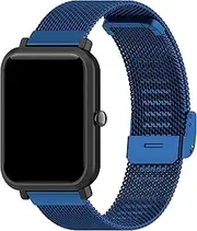 [Turnwin] intended for LIGE Smart Watch Metal Mesh Wristband - Stainless Steel No Tools Needed Adjustable Clasp Men Women Strap intended for LIGE Smartwatch (20mm, Blue)