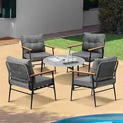 Livsip Outdoor Patio Setting 5 Piece Bistro Lounge Furniture Set 70cm Grey Table