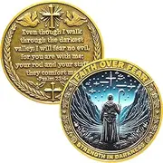 Faith Over Fear Challenge Coin - Psalm 23 Inspirational Coin, Strength in Darkness, 1.57" Religious Motivational Token
