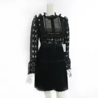 在飛比找momo購物網優惠-【SELF-PORTRAIT】蕾絲長袖褶裙短洋裝(黑色)