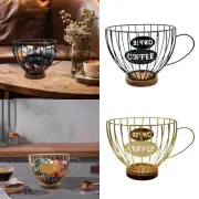 Coffee Pod Holder Espresso Pod Storage Cup Tabletop Iron Wire Wooden Base