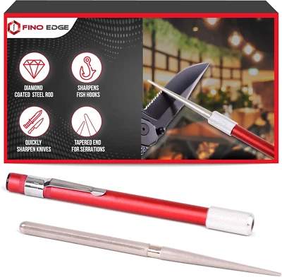 Serrated Knife Sharpener Rod - Retractable Diamond Sharpening Rod - Ultra Portab