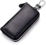 [Funny live] Genuine Leather Key Holder Bag with 2 Card Slot & 6 Hooks & 1 Access Card,Key Case Car Key Holder Wallet for Men Women