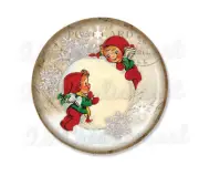 Angles Playing Snowball Holiday Handmade Pocket Mirror, Magnet, or Pinback 2.25"