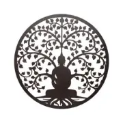 Willow & Silk Meditating Buddha Serenity w/ Tree Metal Round Decor/Wall Art 80cm