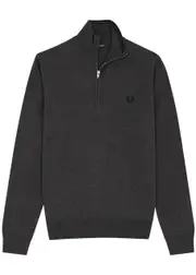 Fred Perry Logo-embroidered Wool-blend Half-zip Jumper - Grey - Xxl XXL