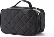 Leberna Makeup Bag Organizer for Women, Travel Cosmetic Bag Waterproof with Brush Compartment and Mirror Portable Double Layers Large Capacity Make up Case