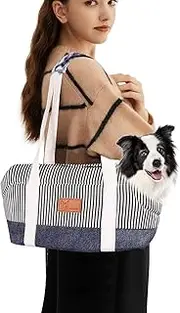 HappyTails Pet Sling Carrier, Hand-Free Dog Carrier Bag, Collapsible Travel Pet Bag, Airline Approved Soft-Sided Pet Carrier, White, Medium Size