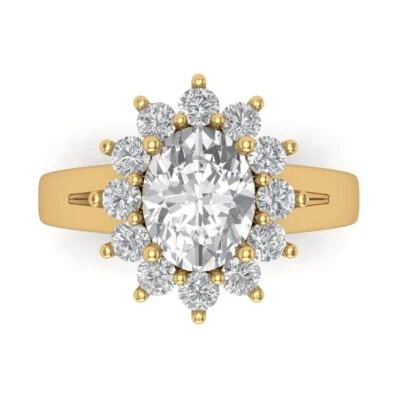 2.72Ct Oval Cut White Sapphire Gold Halo Engagement Promise Statement Ring