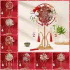 Antique Style Bride Group Fan Long Handle Decorative Fan for Hanfu