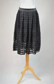 Miss Selfridge Black Midi Striped Floral Lace Skirt 8 Uk Rrp £45 CR028 CC 11