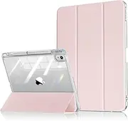 Aoub Case for iPad Air 11-inch M2 (2024) / iPad Air 5th Generation (2022) / iPad Air 4th Gen (2020) 10.9 Inch - [Built-in Pencil Holder] Shockproof Cover with Clear Transparent Back Shell, (Pink)