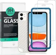 Ibywind Screen Protetor for iPhone 11/iPhone XR [Pack of 2] with Back Carbon Fiber Skin Protector,Including Easy Install Kit,Tempered Glass Film