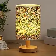 Fabric Wooden Table Lamp USB LED Bedside Night Lamp with Linen Fabric Lampshade Decorative Bedroom Nightstand Light Vintage Small Nightlight for Home Office Hotel Gift (C)