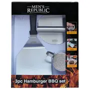 3pc Men's Republic Premium Hamburger BBQ Stainless Steel Tools Grilling Set
