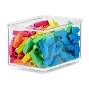 2x Stackable Boxes Small Clear Storage Bin Drawers Organizer Insert Modular Bin