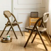 在飛比找蝦皮商城精選優惠-免運 HOME實木椅子 復古做舊折疊藤編椅 現代家用陽臺休閑