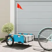 Bike Trailer Cargo in Steel Frame, Extra Bicycle Storage Carrier with Hitch,Bike Trailer Blue Oxford Fabric and Iron