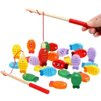 在飛比找蝦皮商城優惠-【包郵】木質磁性釣魚玩具 木製兒童玩具 數字字母釣魚遊戲桶裝