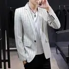 Youth Striped Suit Mens Spring Suit Top Slim Coats Casual Single Breasted Jacket
