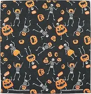 [CTM] Glow in the Dark Skeletons and Pumpkins Halloween Print Holiday Bandana, Black