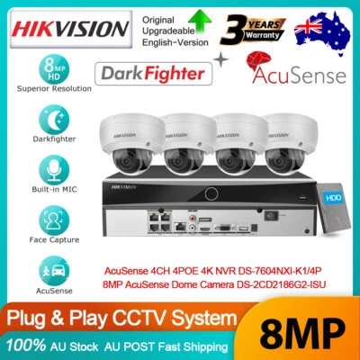 Hikvision 4K 8MP 4CH AcuSense Darkfighter CCTV System Kit IP Camera Audio&Alarm