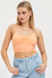 Brown Singlet Crop Top Seamless - Size S/M, Women's Singlet