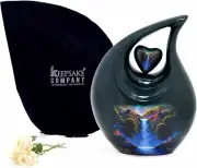 Teardrop Urn Large Green - Blue with Heart for Human Ashes Male - Urns for Adult