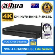 Dahua NVR 4 Channels+1TB HDD (DHI-NVR4104HS-P-4KS2/L)