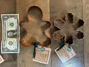 Vintage Wilton Solid Copper Cookie Cutter Pair Snowflake Gingerbread Boy NWT