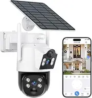 VORGUT Solar Camera Outdoor Wireless, Dual Lens (3MP+3MP) 355° PTZ Home Security Cameras Outside Surveillance Indoor, Solar Powered, 2.4G WiFi, PIR Human Detection, Auto Tracking, Color Night Vision