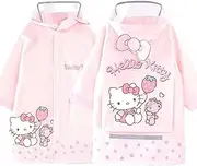 [Many Rainbows] Hello Kitty Bear Strawberry Balloon Hooded Rain Coat Jacket Poncho Outwear for Girls Kids Children, Pink, X-Large
