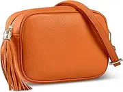 [TAKEASY] Italian Genuine Leather Crossbody Bag for Women with Zipper Long Strap Tassel | Small Purse Wallet Shoulder Handbag