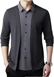 [Generic] Men Spring Twinset Cardigans Shirt Collar Sweaters Business Fake Two Pieces Sweaters Cardigans