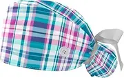 [YTYVAGT] 2-Pc,Gourd-Shaped Working Cap,Fisherman Hat with Buttons and Cotton Sweatband,Blue Green Color Plaid