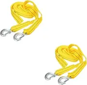 ULTECHNOVO 2pcs 5 Polyester Car Trailer Ropes Carabiner Poles Cord Hook Tow Strap Wire Strap for Winching Cable Ties Winch Strap Elastic Rope Car Winch Rope Tarp Van Straps Yellow