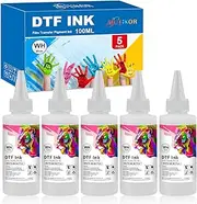 DTF Ink 100ML Combo Pack Replacement for DTF Ink White Compatible DTF Ink Bottle for DX5 DX7 L1800 R1390 ET-4800 8550 XP15000 I3200 4720 XP600 TX800 ET2800 R3000 3880 788 Printers (5-Pack, White)