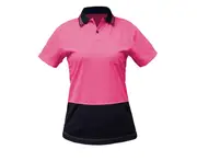 BigBEE Ladies Hi Vis Polo Shirt Two Tone Cool Dry Short Sleeve - PINK/NAVY