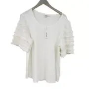 Chico's size 3 XL Touch Of Cool Cut Out Fringe Sleeve Alabaster shirt NWT