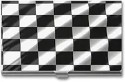 [LKHDS] Slim Aluminum Alloy Business Card Holder Black White Race Checkered Flag Pocket Business Card Case Portable Business Card Wallet Business Card Holders Handheld Card Box for Women Men, style, One