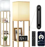 OUTON Floor Lamp with Shelf Dimmable, Floor Lamp Wood with 4 Colour Temperature and 1H Timer, Remote Control, App and Touch Control, Floor Lamps with Lampshade for Living Room, Bedroom, Office (Wood)