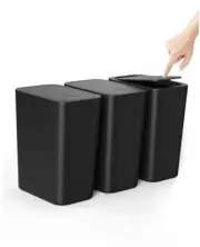 Bathroom Trash Can with Lid, 3 Pack 2.6 Gallon Small Black Garbage Can, 3 PACK