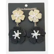 ANN TAYLOR THREAD WRAPPED BEADED FLOWER STATEMENT EARRINGS WHISKEY CREAM BLACK