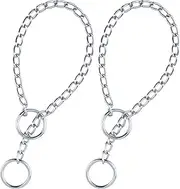 BEIQIYA 2pcs Choke Chain for Dogs, Heavy Duty Metal Dog Collar, 30cm Adjustable Dog Chain Collars, Pet Training Slip Collar for Small Dogs- Silver