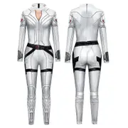 1pcs Superhero Black Widow Jumpsuit Cosplay Costume Adult Women Halloween Carnival Party Tight-fitting White Bodysuit XL