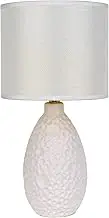 Lexi Lighting HASS Ceramic Table Lamp, E27 Lamp Holder, White Base and Linen Shade, Retro Textured Ceramic Base for Vintage Charm in Bedside or Living Room