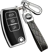 ontto Car Key fob Cover Fit for Ford Focus Fiesta Mondeo Galaxy C-Max S-Max B-Max Territory EcoSport Flip Key Case Holder Shell TPU Smart Key Bag Keychain Keyring Protective Accessories Black