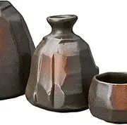 Ale-net Sake Set Tokuri Ochoko Set 3.1 x 3.8 inches (8 x 9.7 cm), 200cc, Bizen Style No. 1 Tokuri & Guinomi (2 Pieces) Set, Pottery, Mino Ware