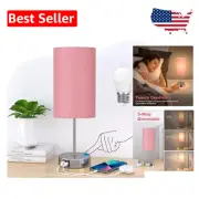 3-Way Dimmable Touch Control Table Lamp with USB Ports - Elegant Pink Shade